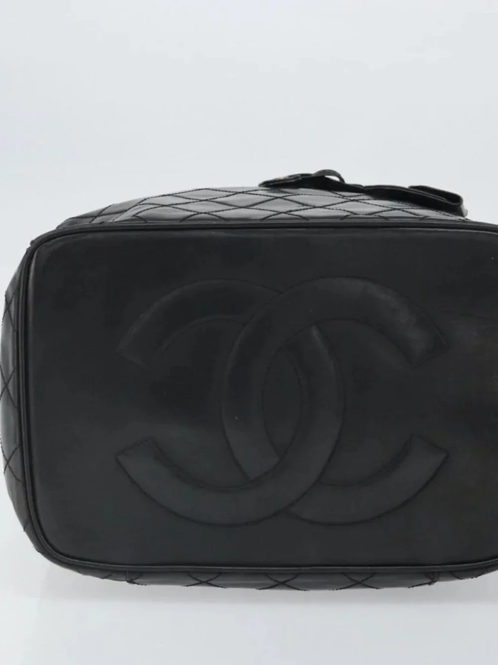CHANEL Vanity Hand Bag Patent leather 2way Black CC